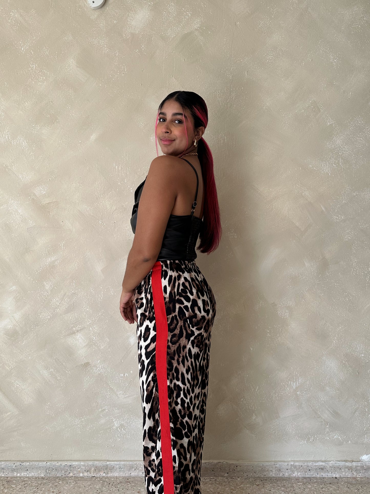 Animal print red pant